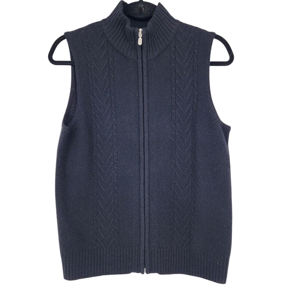 Pendleton Women's Black Textured Knit Full Zip Lamb's Wool Vest Size Small